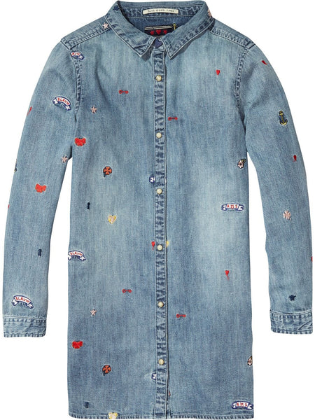 VESTIDO DENIM CON BORDADITOS COLORES